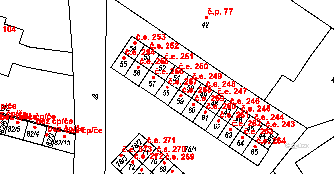 Miřetice u Klášterce nad Ohří 257, Klášterec nad Ohří na parcele st. 58 v KÚ Miřetice u Klášterce nad Ohří, Katastrální mapa