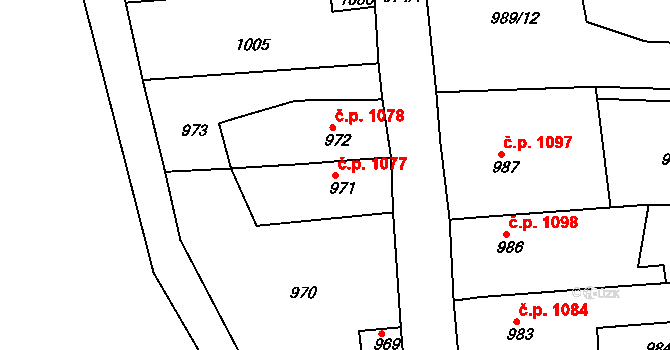 Duchcov 1077 na parcele st. 971 v KÚ Duchcov, Katastrální mapa