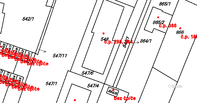 Lipůvka 284,285 na parcele st. 548 v KÚ Lipůvka, Katastrální mapa