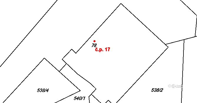 Útěchovičky 17, Pelhřimov na parcele st. 78 v KÚ Chvojnov, Katastrální mapa