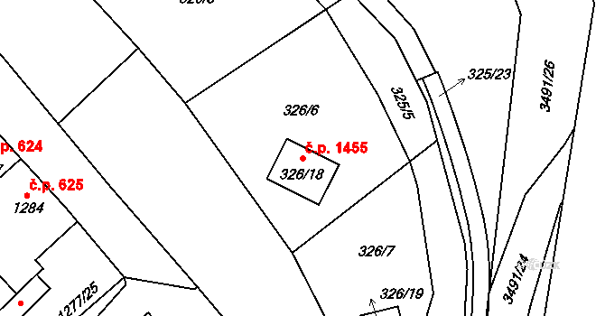Pelhřimov 1455 na parcele st. 326/18 v KÚ Pelhřimov, Katastrální mapa