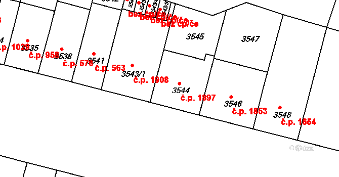 Teplice 1897 na parcele st. 3544 v KÚ Teplice, Katastrální mapa