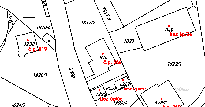 Česká Kamenice 668 na parcele st. 845 v KÚ Česká Kamenice, Katastrální mapa