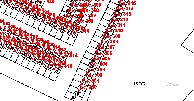 Háje 307, Cheb na parcele st. 751 v KÚ Háje u Chebu, Katastrální mapa