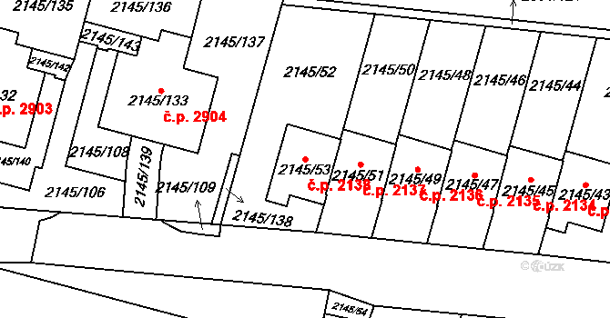 Horní Počernice 2138, Praha na parcele st. 2145/53 v KÚ Horní Počernice, Katastrální mapa