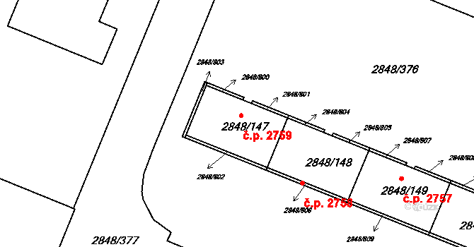 Záběhlice 2759, Praha na parcele st. 2848/147 v KÚ Záběhlice, Katastrální mapa