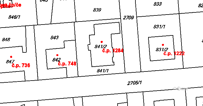 Kyje 1284, Praha na parcele st. 841/2 v KÚ Kyje, Katastrální mapa