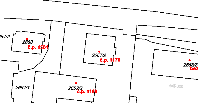 Strašnice 1170, Praha na parcele st. 2657/2 v KÚ Strašnice, Katastrální mapa