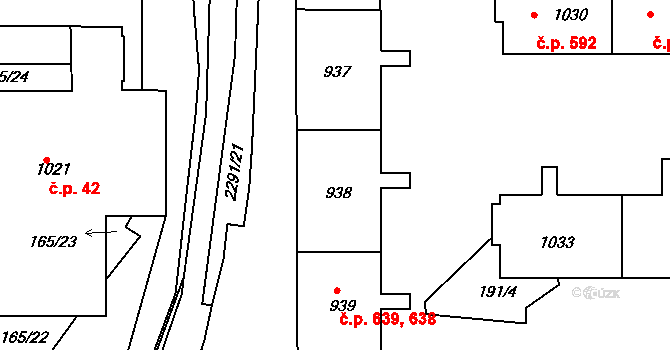 Rožmitál pod Třemšínem 639 na parcele st. 939 v KÚ Rožmitál pod Třemšínem, Katastrální mapa