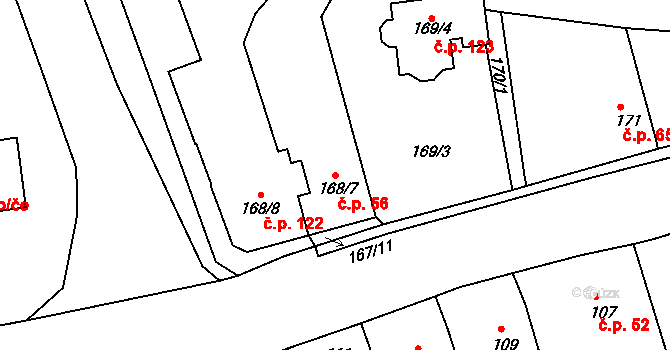 Číčenice 56 na parcele st. 168/7 v KÚ Číčenice, Katastrální mapa