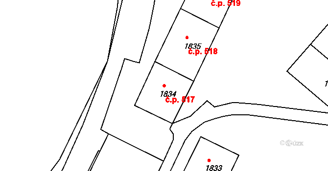 Zákupy 517 na parcele st. 1834 v KÚ Zákupy, Katastrální mapa