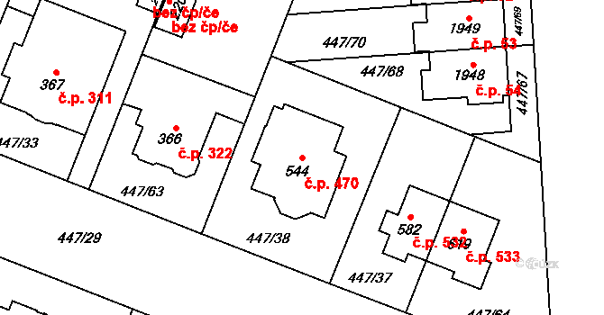 Nová Ulice 470, Olomouc na parcele st. 544 v KÚ Nová Ulice, Katastrální mapa