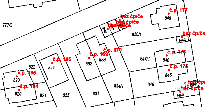 České Budějovice 4 170, České Budějovice na parcele st. 833 v KÚ České Budějovice 4, Katastrální mapa