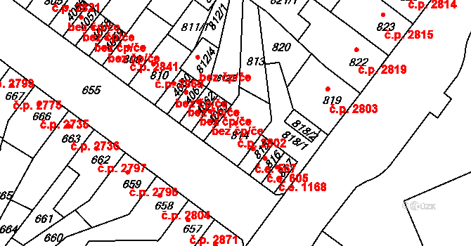 Chomutov 2802 na parcele st. 814 v KÚ Chomutov II, Katastrální mapa