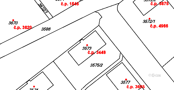 Chomutov 3448 na parcele st. 3573 v KÚ Chomutov I, Katastrální mapa