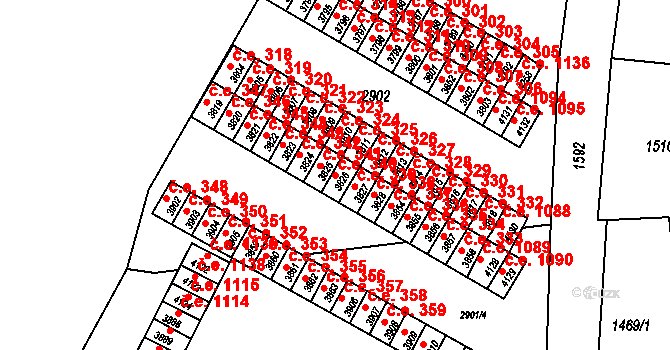 Kuřim 340 na parcele st. 3826 v KÚ Kuřim, Katastrální mapa