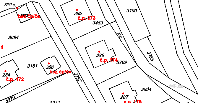 Sedloňov 174 na parcele st. 286 v KÚ Sedloňov, Katastrální mapa