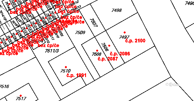 Jižní Předměstí 2087, Plzeň na parcele st. 7508 v KÚ Plzeň, Katastrální mapa