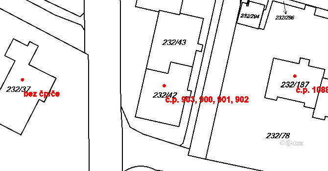 Lobzy 900,901,902,903, Plzeň na parcele st. 232/42 v KÚ Lobzy, Katastrální mapa