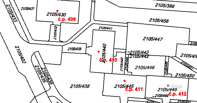 Šumbark 410, Havířov na parcele st. 2105/440 v KÚ Šumbark, Katastrální mapa
