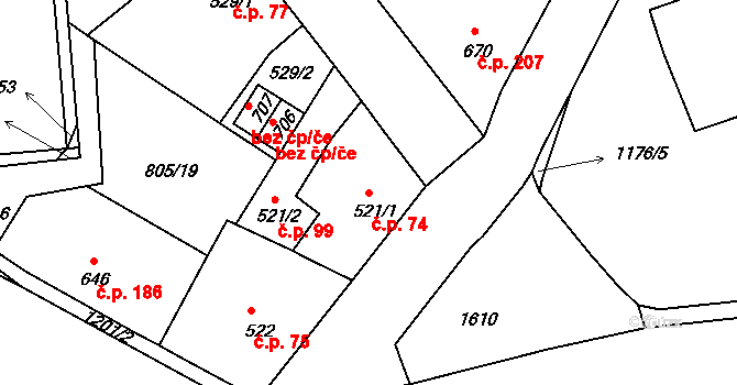 Děčín IX-Bynov 74, Děčín na parcele st. 521/1 v KÚ Bynov, Katastrální mapa