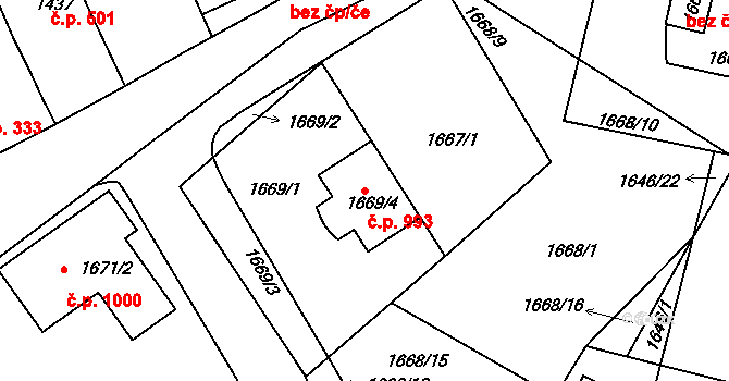 Valtice 993 na parcele st. 1669/4 v KÚ Valtice, Katastrální mapa