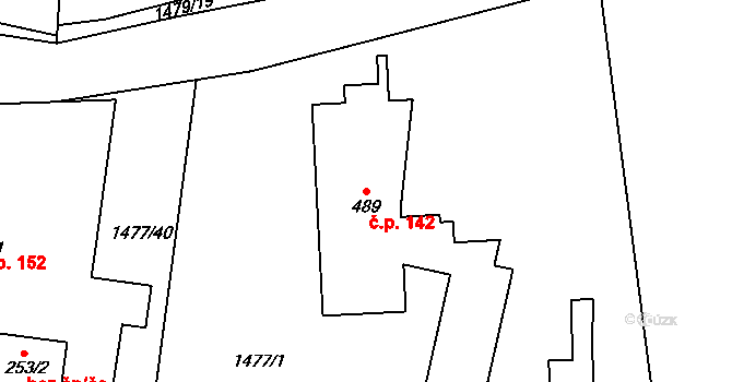 Rejhotice 142, Loučná nad Desnou na parcele st. 489 v KÚ Rejhotice, Katastrální mapa