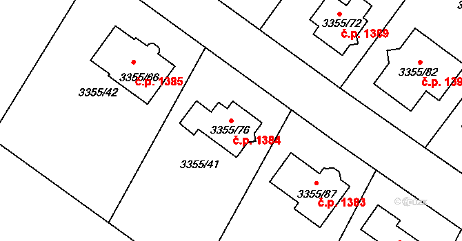 Kopřivnice 1384 na parcele st. 3355/76 v KÚ Kopřivnice, Katastrální mapa