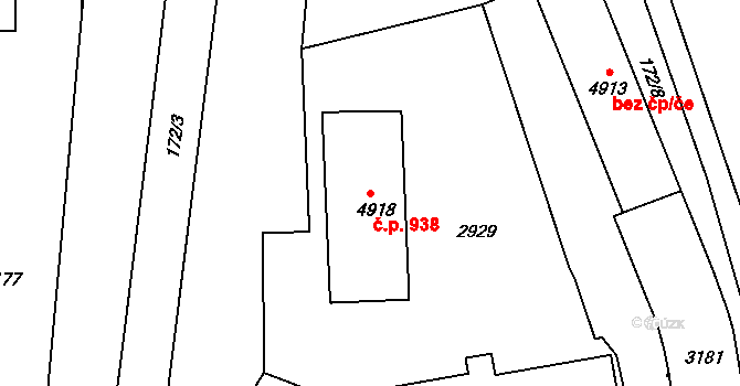 Střední Předměstí 938, Trutnov na parcele st. 4918 v KÚ Trutnov, Katastrální mapa