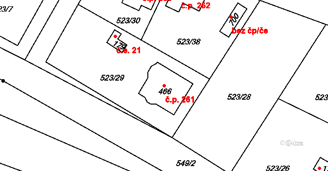 Horoušánky 261, Horoušany na parcele st. 466 v KÚ Horoušany, Katastrální mapa