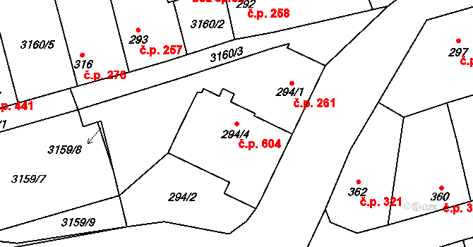 Kryry 604 na parcele st. 294/4 v KÚ Kryry, Katastrální mapa