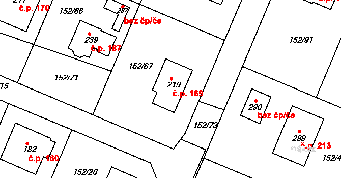 Rohovládova Bělá 169 na parcele st. 219 v KÚ Rohovládova Bělá, Katastrální mapa