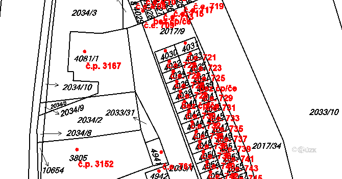 Hodonín 726 na parcele st. 4036 v KÚ Hodonín, Katastrální mapa