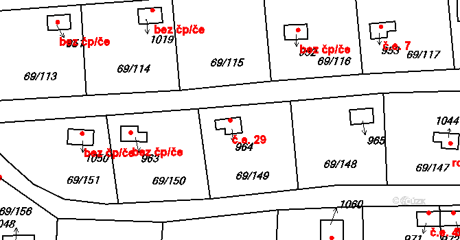 Švermov 29, Kladno na parcele st. 964 v KÚ Hnidousy, Katastrální mapa