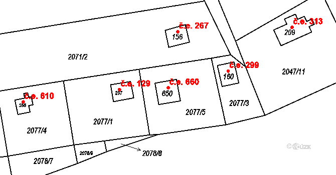 Lančov 660 na parcele st. 650 v KÚ Lančov, Katastrální mapa