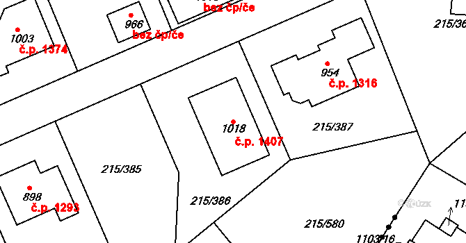 Rudná 1407 na parcele st. 1018 v KÚ Hořelice, Katastrální mapa
