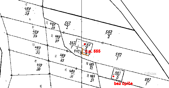 Dobšice 555 na parcele st. 562/5 v KÚ Dobšice u Znojma, Katastrální mapa
