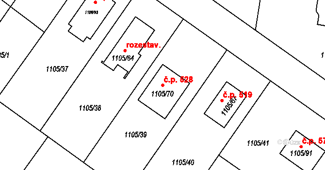 České Meziříčí 528 na parcele st. 1105/70 v KÚ České Meziříčí, Katastrální mapa