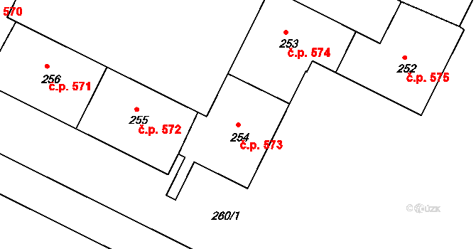 Poruba 573, Ostrava na parcele st. 254 v KÚ Poruba, Katastrální mapa