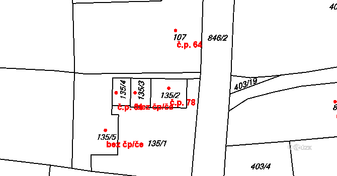 Cerhonice 78 na parcele st. 135/2 v KÚ Cerhonice, Katastrální mapa