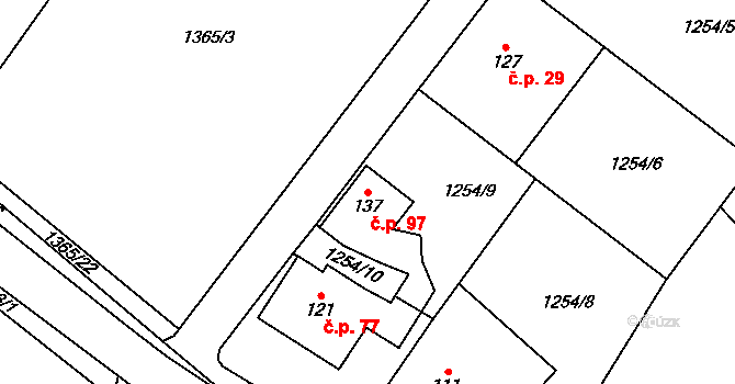 Uhřínov 97 na parcele st. 137 v KÚ Uhřínov u Velkého Meziříčí, Katastrální mapa