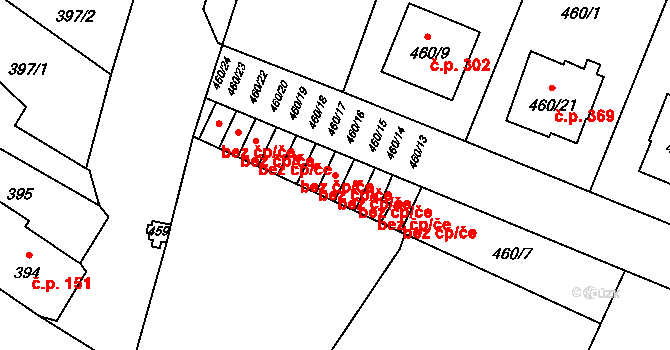 Opava 38095866 na parcele st. 460/16 v KÚ Malé Hoštice, Katastrální mapa