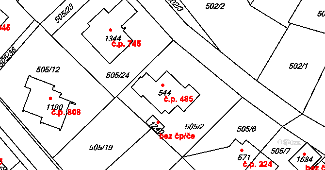 Luhačovice 485 na parcele st. 544 v KÚ Luhačovice, Katastrální mapa