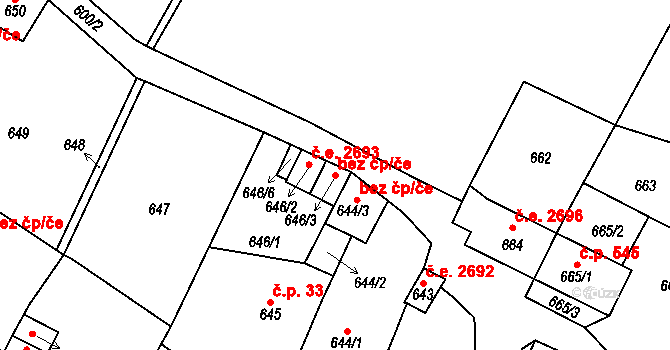 Trmice 38859866 na parcele st. 646/3 v KÚ Trmice, Katastrální mapa