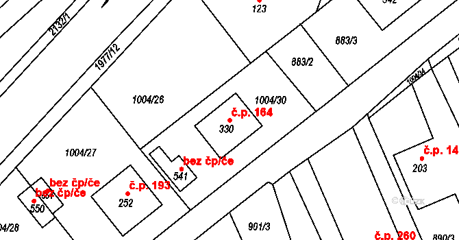 Hrádek na Vlárské dráze 164, Slavičín na parcele st. 330 v KÚ Hrádek na Vlárské dráze, Katastrální mapa