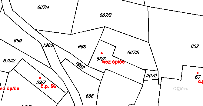 Šebířov 40953866 na parcele st. 68/3 v KÚ Šebířov, Katastrální mapa
