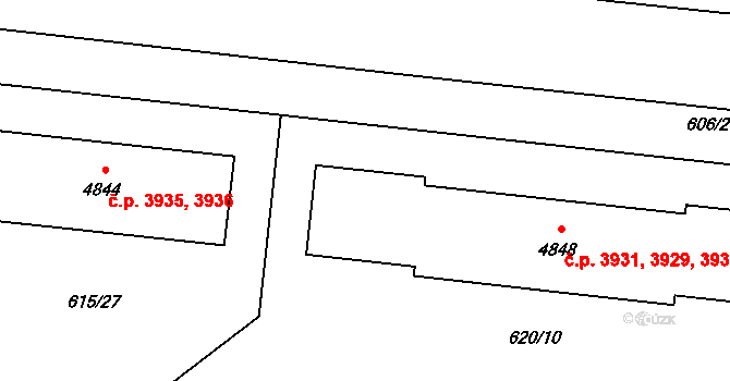 Zlín 3929,3930,3931,3932 na parcele st. 4848 v KÚ Zlín, Katastrální mapa