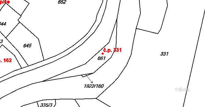 Horní Jasenka 331, Vsetín na parcele st. 661 v KÚ Jasenka, Katastrální mapa