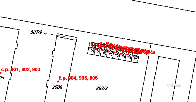 Třebíč 44141866 na parcele st. 3921 v KÚ Třebíč, Katastrální mapa