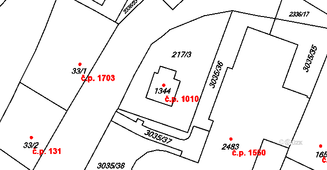 Kateřinky 1010, Opava na parcele st. 1344 v KÚ Kateřinky u Opavy, Katastrální mapa